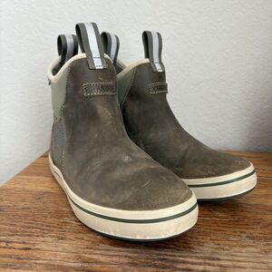 XTRATUF Women’s Brown Leather Green Ankle Deck Boot XWAL Size 6 Waterproof